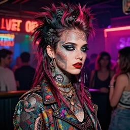 punk girl outside of a vibrant nightclub, detailed portrait, intricate complexity, by greg rutkowski, artgerm, ross tran, conrad roset, takato yomamoto, ilya kuvshinov. 4 k, beautiful, cinematic dramatic atmosphere