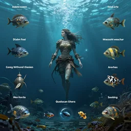 underwater life, infographic, epic fantasy, digital art, concept art, detailed illustration, hd, 4 k, digital art, greg rutkowski, mike franchina, trending on artstation