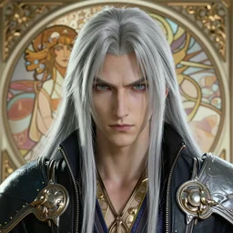 a highly detailed vfx portrait of sephiroth, photorealistic,, crisp quality and light reflections, transcendent, clean linework, finely detailed, ornate, by artgerm, alphonse mucha, 4 k, trending on artstation, volumetric lighting, octane render