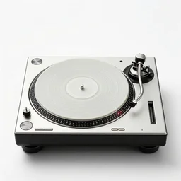 porcelain dj turntable mixer, photorealistic, isolated on a pure white background, centered, entire object in frame, sharp focus, soft studio lighting