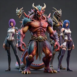 a colorful highly detailed, muscular, scary, full body demon by alex gray, android jones, karol bak, ayami kojima, artgerm, dragon skin, concept art, 3 d, octane render, 8 k, unreal engine