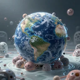 the planet earth as a single cell bathing in the milk of gaia, procreation, overpopulation sci - fi steampunk, by james jean and moebius, highly detailed, 4 k, vray, 3 d, render.