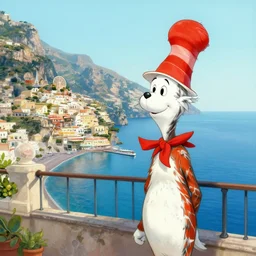 amalfi coast in the style of dr. seuss, painting by raphael lacoste