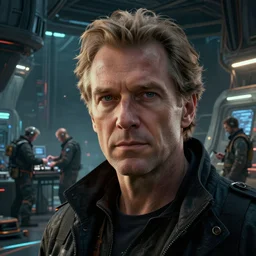 highly detailed closeup portrait of a master architect at the spacecraft docks, engineers working at the background, cyberpunk, moody, luminescent, rule of thirds, golden ratio, ambient lighting, syd mead, greg rutkowski, wlop, artgerm, artstation, highly detailed masterpiece