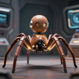 cinematic closeup portrait of glowing minimalistic futuristic robot spider, standing on floor, space station room at background, high detail, 8 k, sharp focus, movie still, dramatic lighting, ray tracing, smooth, lane brown, finnstark, oleg bulakh, diego fazio, mike dargas, emanuele dascanio, felix englund, michal karcz