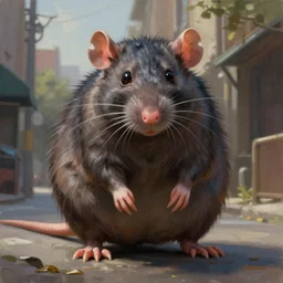 a giant sewer rat monster on a street, portrait, detailed painting, digital painting, artstation, centered, by paul bonner