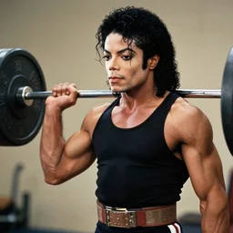 soft light, very realistic film still of michael jackson as muscular bodybuilder, weightlifting championships, medium shot close up