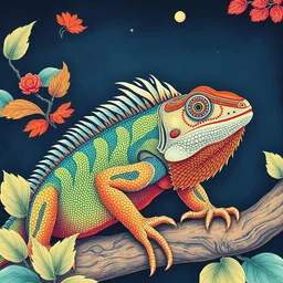 a beautiful painting iguana, by ukiyo - e award - winning art color screen printing