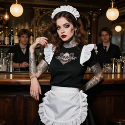 swedish bar maid, tattoos, black t - shirt, black skirt, detailed portrait, intricate complexity, by greg rutkowski, artgerm, ross tran, conrad roset, takato yomamoto, ilya kuvshinov. 4 k, beautiful, cinematic dramatic atmosphere