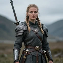 photo of a real-life beautiful nordic female warrior,  highly detailed