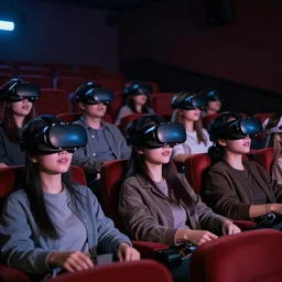 1 9 0 0 s photo of people wearing virtual reality headsets vr in a movie theater masterpiece