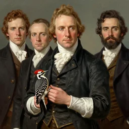 formal portrait of john james audubon holding one woodpecker. digital art by eugene de blaas, ross tran, and nasreddine dinet, vibrant color scheme, intricately detailed, in the style of romanticism. artstation