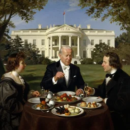 rembrandt painting of joe biden having a feast at the whitehouse