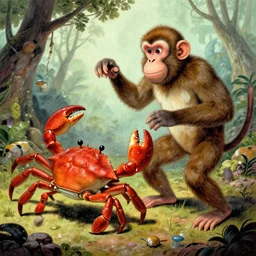 a crab fights a monkey, hardboiled wonderland, detailed illustration, by geof darrow, 4 k,