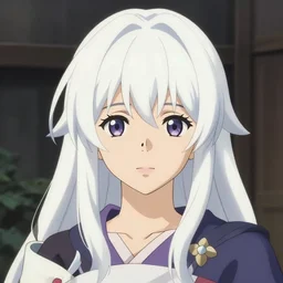Portrait of a japanese princess young lady, with white hair and bangs!!!! beauty artwork by Makoto Shinkai, Studio Ghibli, white hair, ayaka genshin impact, ayaka, ayaka game genshin impact, ayaka, extremely detailed, beautiful, establishing shot, artistic,