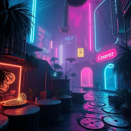 photo environement cyberpunk zoo : 4, 4 k rtx hdr volume light concept studio matte painting environement digital illustration style cyberpunk 2 0 7 7 artstation artur tarnowski, mihai muscan, marcin tomalak, marta leydy, marcin stepien, charlotte hughes, zuzanna dabrowa neon bioluminiscence