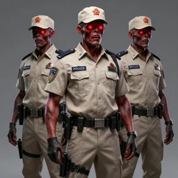 ( ( beige ) ) uniform and caps zombie security officers ( glowing red possessed ) trending on artstation very high detail