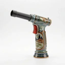 ceramic blowtorch, commercial catalog photo, isolated on a pure white background, centered, entire object in frame, sharp focus, soft studio lighting