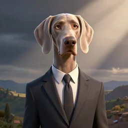 corporate weimaraner in suit business pixar movie poster
