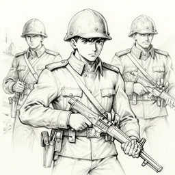 digital pen lineart sketch of anime ww 1 soldier for world war 1 verdun, by gnomon, boris vallejo and gnomon