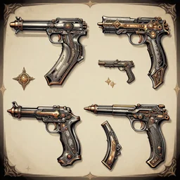 cyberpunk weapons, stylized, arcane
