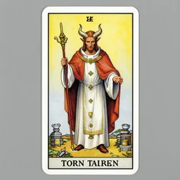 an extremely detailed tarot card of a horned devil christian cleric dressed in a catholic priest's cassock, preaching in a fantasy city, tiefling from d & d carrying a large wooden cross, fantasy, fantasy tavern background, 4 k, artstation, detailed, realistic, in the style of magic the gathering and anime
