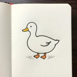 a simple scribbling of a duck on the page of a book
