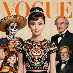 korean audrey hepburn, vogue magazine, mexican day of the dead, greg rutkowski, john singer sargent, anime, trending on artstation, crop top, intricate