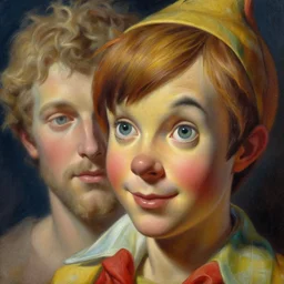 beautiful lifelike painting of peter pan pinocchio dionysus, hyperreal detailed facial features and uv lighting, art by ed roth and basil wolverton