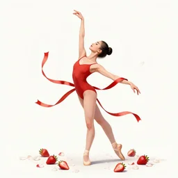 the portrait of an absurdly beautiful, graceful, elegant, sophisticated, fashionable girl with nodern dance ribbon, made of strawberries and white petals, an ultrafine hyperdetailed illustration by kim jung gi, irakli nadar, intricate linework, bright colors, octopath traveler, final fantasy, unreal engine 5 highly rendered, global illumination, radiant light, detailed and intricate environment