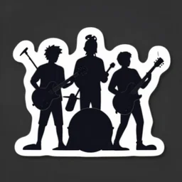 a one - band - one - sound, svg sticker, vector art, silhouette of band making music together