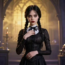 by tim burton, dark, beautifull hyper realistic wednesday addams, beauty, golden hour, gorgeous lighting by kim jung giu weta studio, mucha, bautista and norman rockwell and greg rutkowski and tom bagshaw and james gurney and lucasfilm
