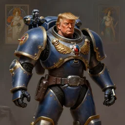 trump in a warhammer mech suit, highly detailed, digital painting, matte, sharp focus, art by wlop, greg rutkowski, alphonse mucha, frank frzetta, boris vallejo, bouguereau, beksinski, cinematic, octane render