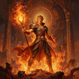 hercule poirot!!! as a fire mage, volcanic fantasy painting, elegant intricate digital painting artstation concept art by mark brooks and brad kunkle extreme detailed