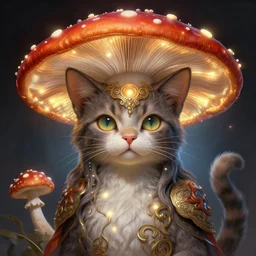 a cute cat girl with amanita muscaria, beautiful glowing lights, sci - fi, stunning, intricate, elegant. highly detailed, digital painting. artstation. smooth. sharp focus. illustration. art by artgerm and greg rutkowski and alphonse mucha