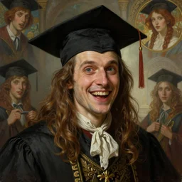 portrait painting of a friendly eager enthusiastic male scholar wearing a cap, fantasy style, late 3 0 s. ultra realistic, concept art, intricate details, eerie, highly detailed, photorealistic, octane render, 8 k, unreal engine. art by artgerm and greg rutkowski and charlie bowater and magali villeneuve and alphonse mucha