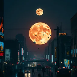 film still of the moon shattering into pieces over time square in the new disaster movie, 8 k, night time