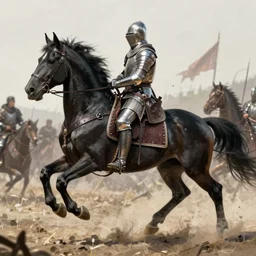 black percheron, medieval knight on battlefield, sideview, highly detailed, digital painting, artstation, concept art, sharp focus, illustration, frazetta, aleksi briclot, rutkowski