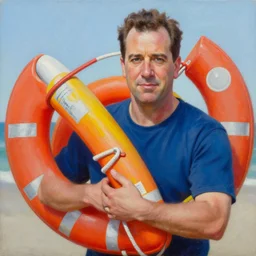 george costanza being saved by a lifeguard oil on canvas, intricate, portrait, 8 k highly professionally detailed, hdr, cgsociety