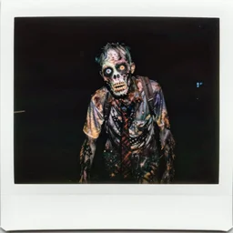 polaroid photo of a ugly zombie high detailed sharp focus dark horror night