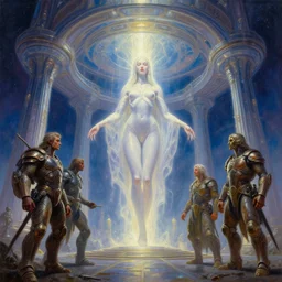 hyperspace palace of light technology, dmt goddess, tim hildebrandt, bruce pennington, wayne barlowe, donato giancola, trending on artstation, cinematic composition, beautiful lighting, hyper detailed, 8 k, oil on canvas