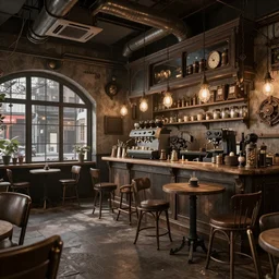 Steampunk coffeeshop 4K render octane
