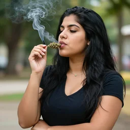 photo of hot curvy spanish latina cuban college girl with black hair smoking weed with bigfoot