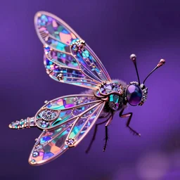 high quality macro photo holographic art nouveau fly! jeweled gorgeous! highly detailed digital art david ligare elson peter cinematic purple neon lighting high quality low angle hd 8k sharp shallow depth of field