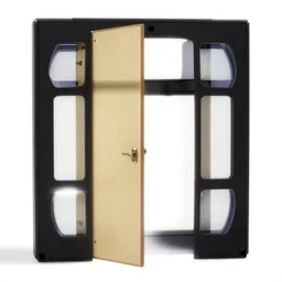 an opened door that leads into anothet dimension, 1990 colored vhs photography