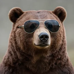 a detailed portrait of a humanoid bear man wearing aviators