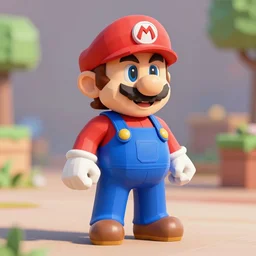 full body photo of low poly mario, depth, color grading, well lit, very very very very detailed