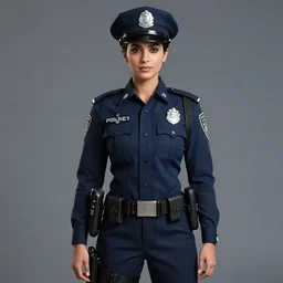 maya ali sci - fi police uniform, highly detailed, award winning photography, studio lighting, photo realistic
