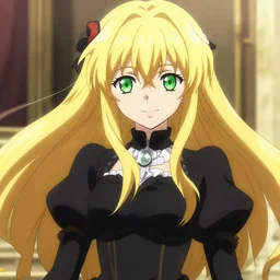 victorique de blois anime girl gosick super detailed green eyes green eyes green eyes green eyes black dress black dress black dress black dress blonde hair by greg rutkowski makoto shinkai aramaki shinji artgerm, cushart krenz key art feminine award winning smile smiling