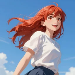 digital art latin cheerful redhead tomboy, blue sky, sharp contrast, high details, perfect proportions, dynamic art by ilya kuvshinov, murata, makoto shinkai, wlop, craig mullins, kawaci paneling art expert, best selling pixiv, volumetric lighting, realistic shaded lighting, 8 k, highly detailed render